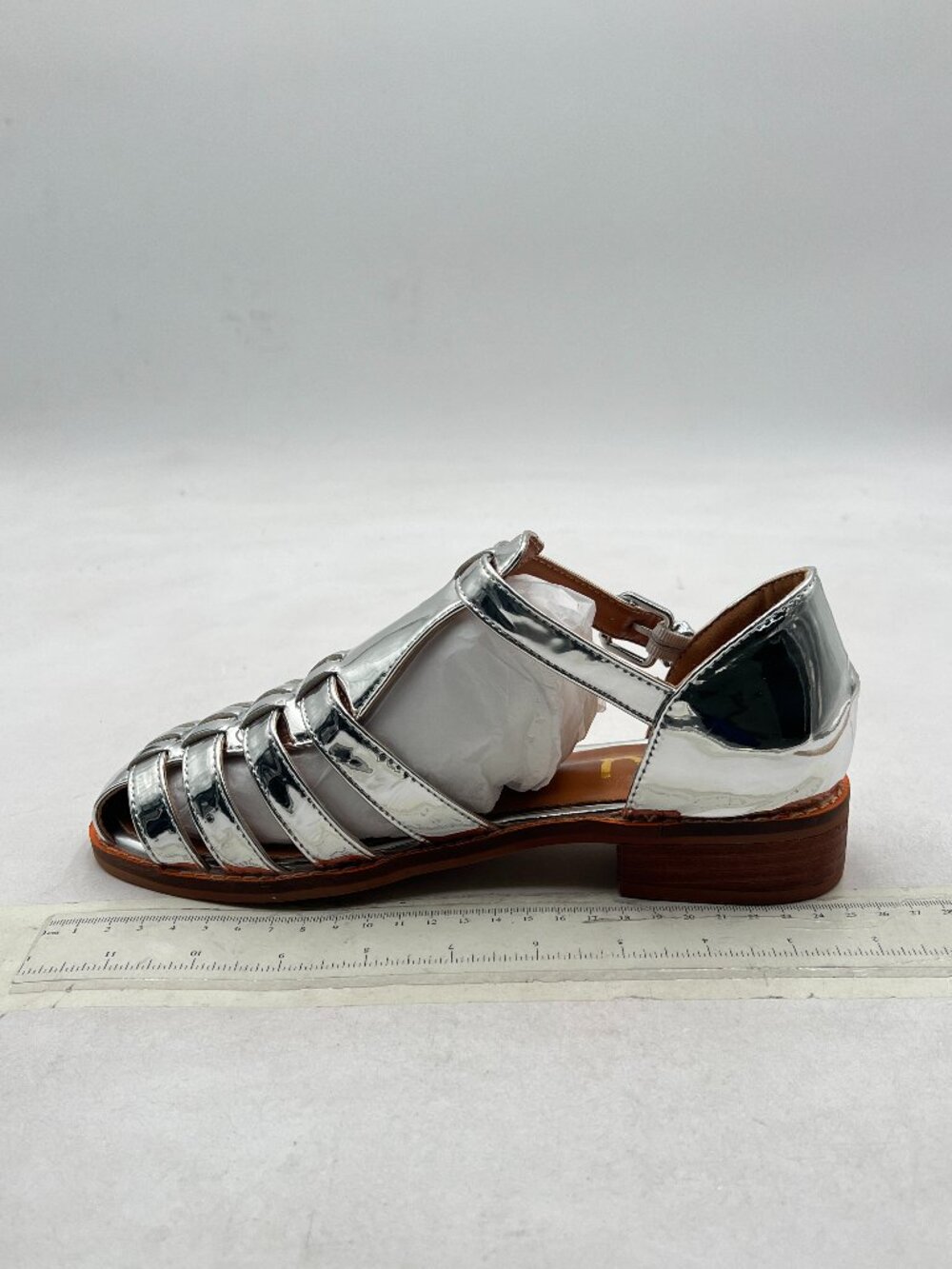 FSJ Silver Closed Toe Low Block Heel Woven Roman Ankle Strap Hollow Cage Sandals - Picture 2 of 8